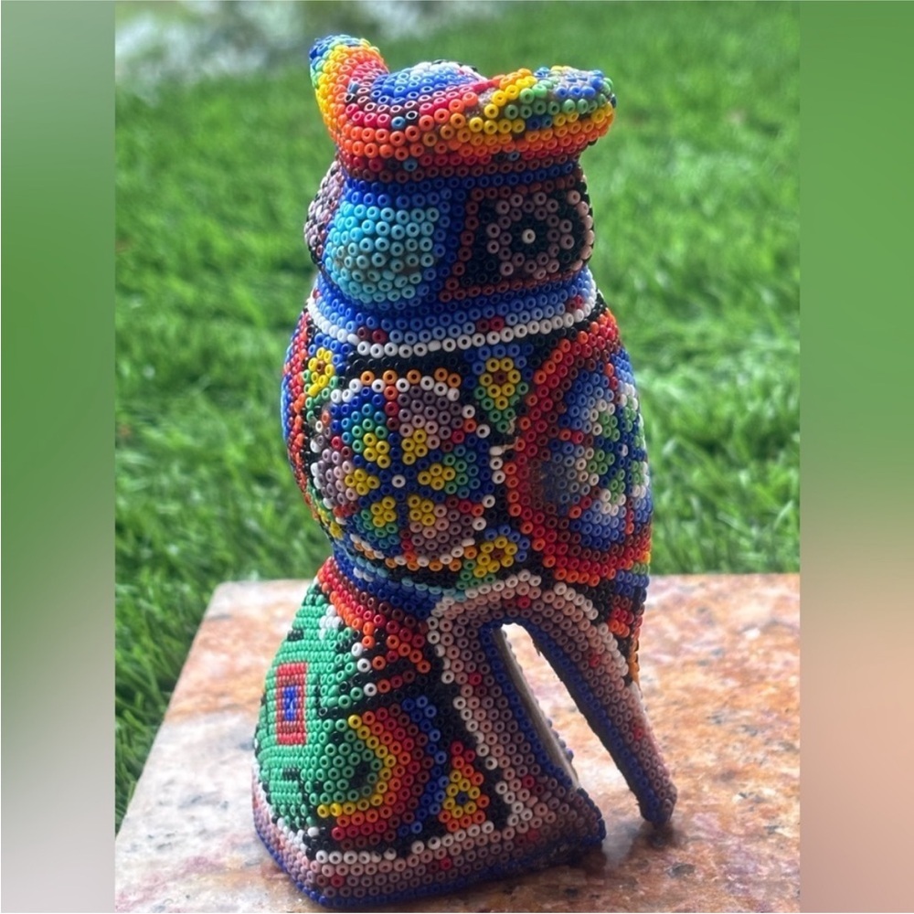 Artisan Mexican Handicrafts Huichol Indigenous Owl Sculpture Unique Home Deisgn